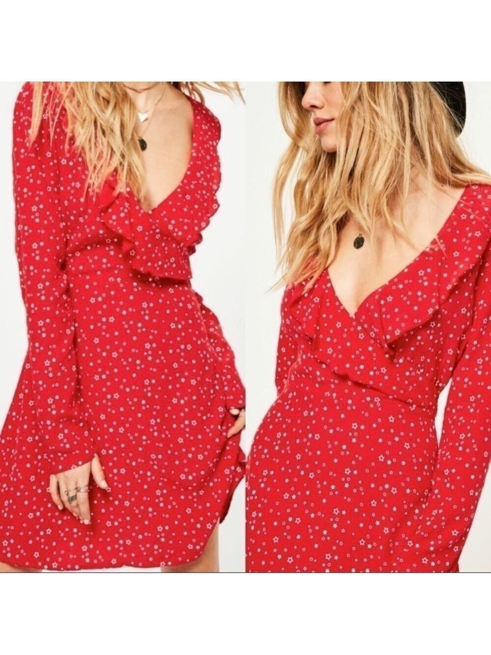 MISSGUIDED Red Star Ruffle Detail Tea Dress